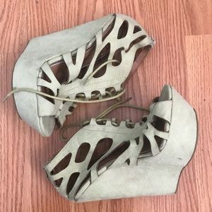 Light Green Suede Wedges Super Cute